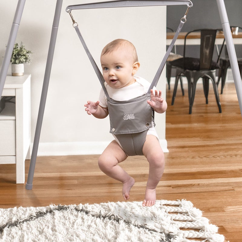 Jolly Jumper Elite (Grey) Baby Exerciser - Sturdy Frame, 6 ft Tall Stand Baby Jumper, Indoor and Outdoor Exercise Saddle Seat, Adjustable Height, for Infants up to 28 lbs - Image 3